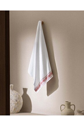 Caresse %100 Pamuk Banyo Havlusu - BeyazKırmızı - 70x140 cm