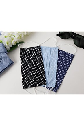Polka Dot Pamuk Maske 9,5x18 Cm Siyah - Lacivert - Gri