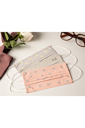 Stars Pamuk Maske 9,5x18 Cm Pembe - Gri