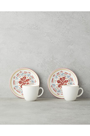 Elvina Bone Porselen 4 Parça 2 Kişilik Kahve Fincan Takımı 90 ml Renkli