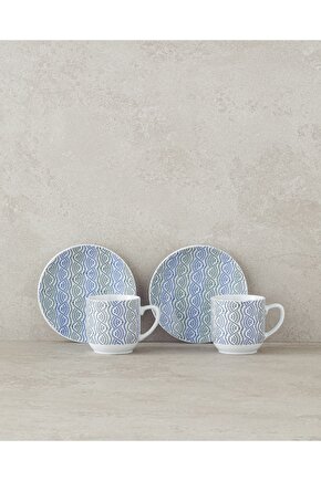 Conner Porselen Kahve Fincan Takımı 4 Parça 2 Kişilik Mavi-Yeşil
