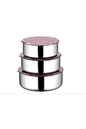 Vakum Kapaklı 3lü Çelik Saklama Kabı