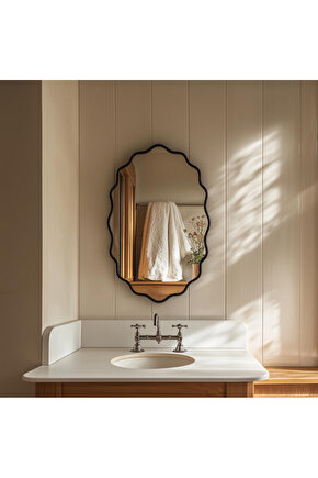 90x60 cm Elips Dalgalı Duvar Aynası  Konsol Aynası  Makyaj Aynası