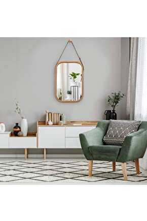 Bambu Ayna - Deri Kemer Bambu Çerçeveli 33x40cm Ayna