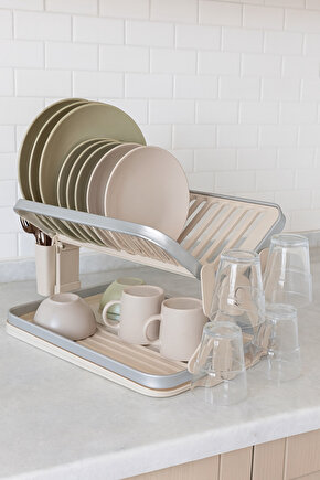 Metal Bulaşıklık Kurutmalık Su Tahliye Tepsili Çatal-Bıçak Bölmeli Tabak Bardak Organizeri