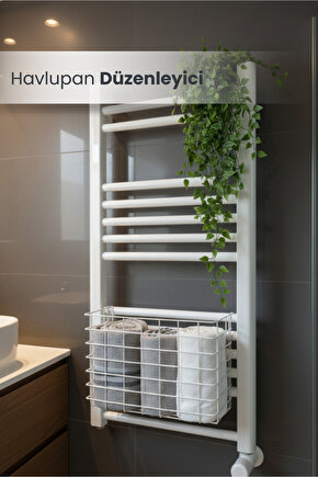 Asılabilir Havlupan Düzenleyici Banyo Havluluk Kurutma Sepeti Tuvalet Kağıdı Organizer Beyaz