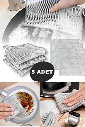 5 Adet Çift Taraflı Tel Bulaşık Bezi Sihirli Bez Çok Amaçlı İşlevsel Tel Bez Çift Katlı