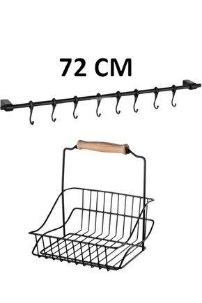 Siyah 72cm Askılı Metal Mutfak Sepeti 20x20 Cm  2li Set Takım