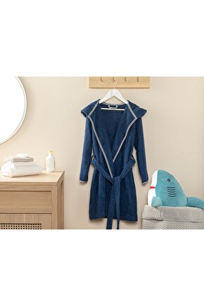 Shark Pamuk Çocuk Bornoz 6-8 Yaş Lacivert