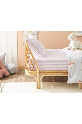 Stripe Pamuklu Çocuk Lastikli Çarşaf Tkm 100x200 Cm Lila