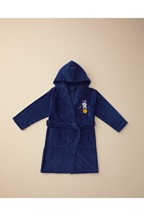 Galaxy Kadife %100 Pamuklu Çocuk Bornoz Koyu Mavi