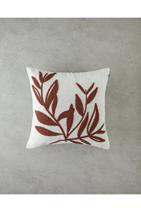 Foglie Punch Nakışlı Kırlent Kılıfı 45x45 cm Ekru