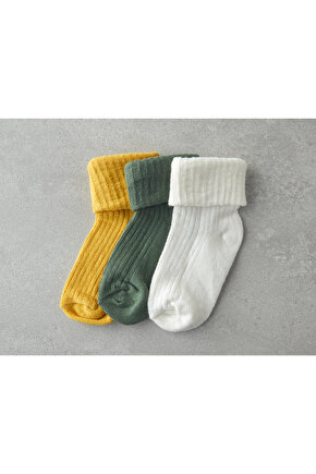 Colorful 3lü Bebe Çorap 6-12 Ay Beyaz-Yeşil-Hardal