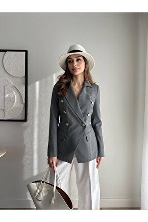 Kadın Çapraz Tek Düğme Belden Oturtmalı Blazer Ceket