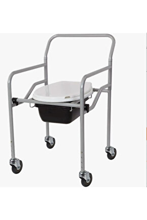 Seyyar Katlanabilir Hasta Yaşlı Tuvalet Sandalyesi Klozetli Tekerlekli Frenli Wc Li Oturak