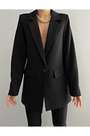 Atlas Kumaş Tek Düğmeli Siyah Blazer ceket