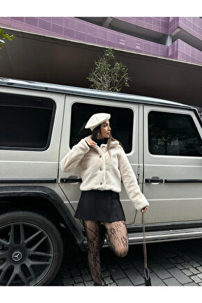 Astarlı Krem Peluş Mont