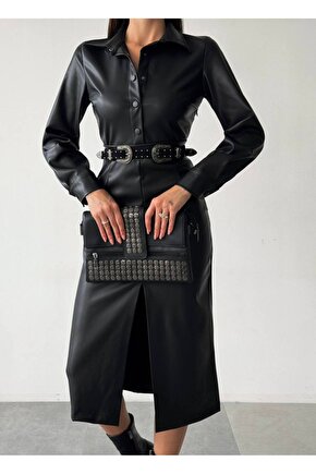 ŞARDONLU MİDİBOY DERİ ELBİSE