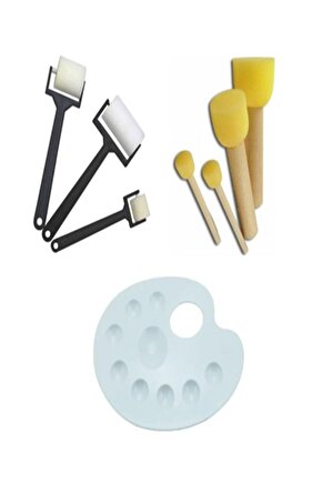 Resim Paleti Sünger Tampon Ponpon Fırça Sünger Rulo Fırça Set