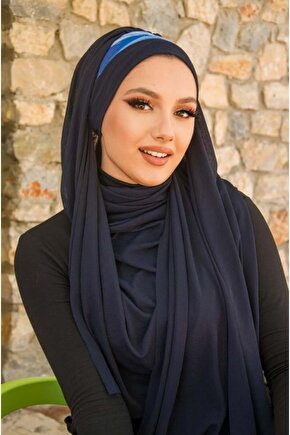 Lacivert Saks Batik Desen Bandana Şal