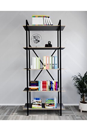 Metal Kitaplık Raf 5 Raflı Kütüphane Füme 1354
