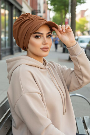 Karamel Kahve Bantlı Şapka Bone