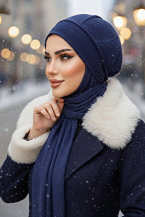 Lacivert Karyağdı Atkılı Tesettür Bere