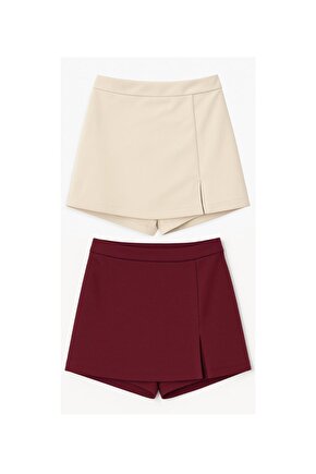 2li Yırtmaçlı Mini Şort Etek