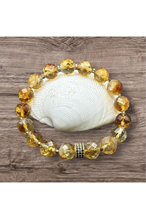 Sertifikalı 5a Kalite Sitrin Doğal Taş Faset Kesim Bileklik (10-MM)