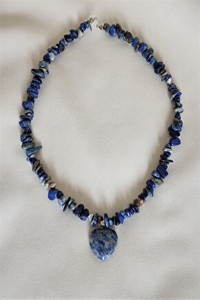 Sertifikalı Sodalit Kalp Kırıktaş Doğaltaş Kolye