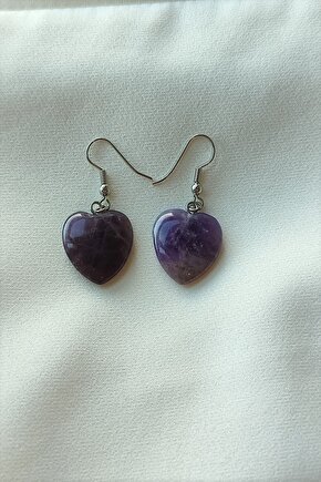 Sertifikalı Ametist Kalp Doğaltaş Küpe