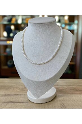 40cm Sertifikalı Doğal Inci Kolye Çelik Aparat - 40 Cm 7 Cm Uzatma Zinciri - 4mm