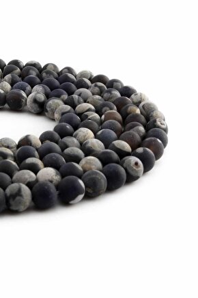 Pat Pat Akik Doğal Taş Mat Siyah Küre Kesim 8mm Dizi