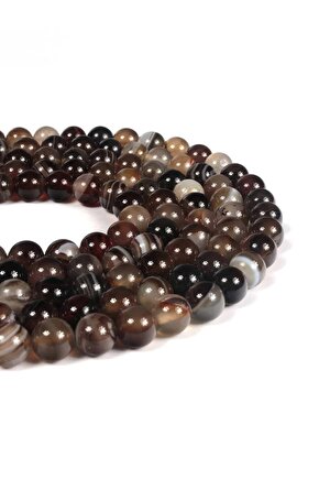 Madagaskar Akik Doğal Taş Parlak Kahve Rengi Küre Kesim 8mm Dizi [AA]