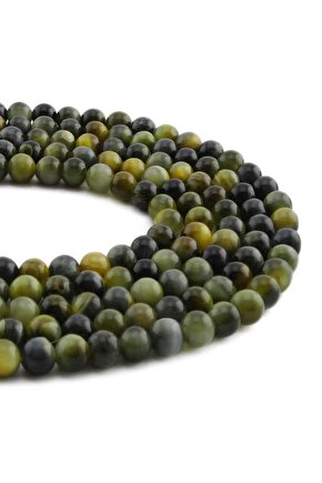 Kaplan Gözü Doğal Taş Parlak Karışık Küre Kesim 6mm Dizi [AA]