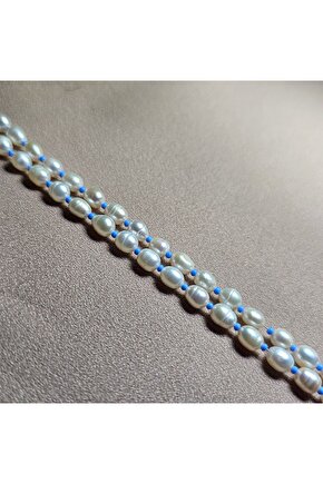 İnci Doğal Taş Halhal - Bebek Mavisi ( Küçük ) - 1 Adet ( El Yapımı Tasarım Ürünler ).