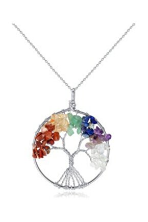 Doğal Taş Tel Sarma 7 Çakra Taş Ağaç Kadın Kolye (ZİNCİR DAHİL DEĞİL)