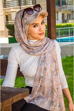Ebruli Desen Kepli Bandana Şapka Şal