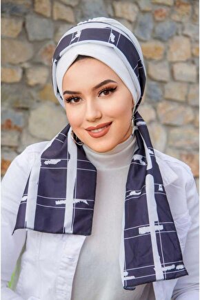 Beyaz Desen Fularlı Bone