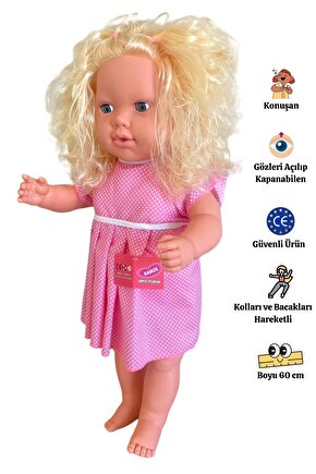 Büyük Boy Türkçe Konuşan Sarı Saçlı Et Bebek Oyuncak (60 CM)