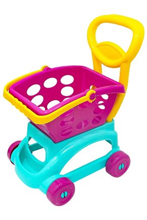 Lisanslı Kız Çocuk Frozen Elsa Sepetli Oyuncak Market Arabası 24 Parça Aksesuarlı