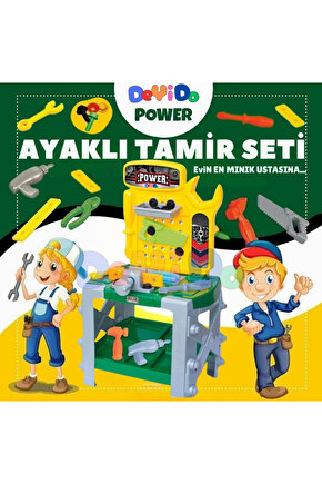 Power Tezgahlı Ayaklı Tamir Seti Oyuncak Büyük Boy Masalı Tamirci Setleri El Aletleri Minik Ustalar