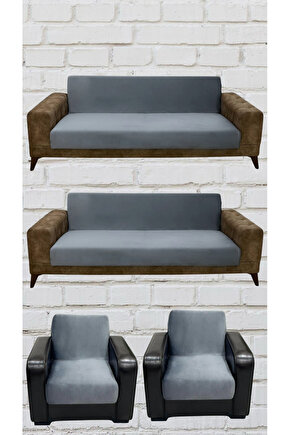 3+3+1+1 İtalyan Süet Kolsuz Koltuk Örtüsü (KOYU GRİ RENK)