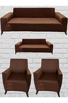 3+2+1+1 İtalyan Süet Koltuk Örtüsü(KAHVERENGİ)