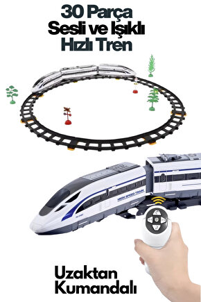 Oyuncak Uzaktan Kumandalı 30 Parça Sesli ve Işıklı 176 Cm Ray Uzunluğunda Hızlı Tren Seti