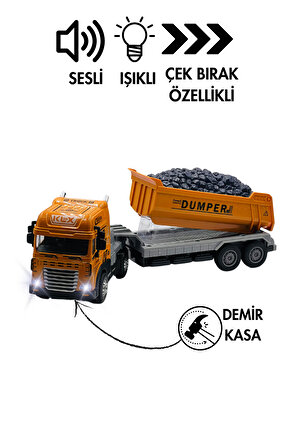 Oyuncak Kutulu İş Makinesi Sesli Işıklı Çek Bırak Metal Vinç, Beton Mikseri, Kamyon, Kepçe 30 Cm