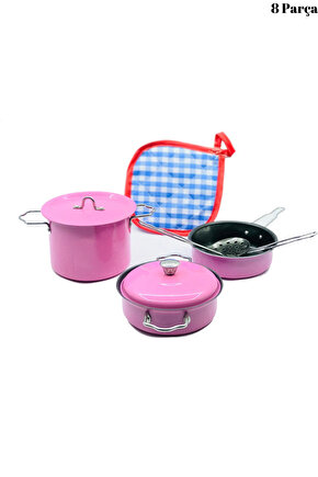 Oyuncak 8 Parça Metal Tencere Ve Tava Seti Paslanmaz Emaye Tencere