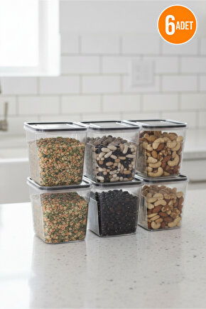 6lı Şeffaf Sızdırmaz Vakumlu Erzak Saklama Kabı Bakliyat Saklama Kutusu 1,6 L