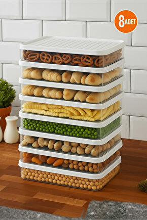 8li Şeffaf Saklama Kabı Buzdolabı Dondurucu Difrize Uygun Düzenleyici Set 8x2400 ml