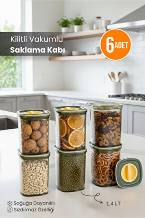 6lı Locko Kilitli Sızdırmaz Saklama Kabı Vakumlu Erzak Kabı 1,4 L